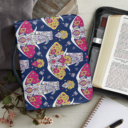Indian Floral Elephant Pattern Print Leather Bible Cover