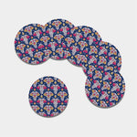 Indian Floral Elephant Pattern Print Leather Coaster Set