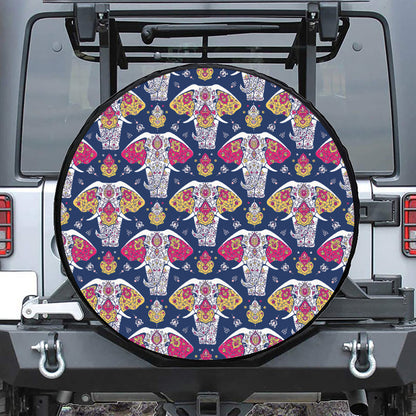 Indian Floral Elephant Pattern Print Leather Spare Tire Cover