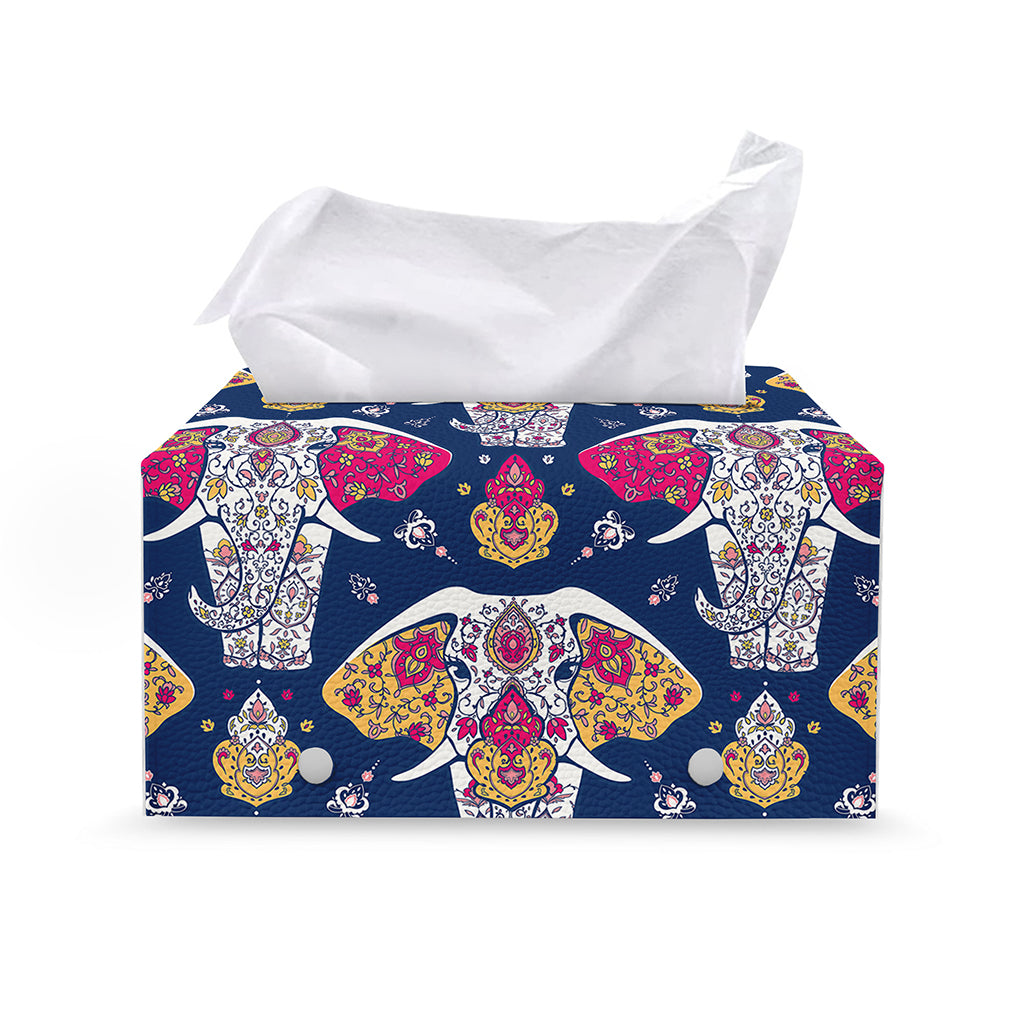Indian Floral Elephant Pattern Print Leather Tissue Box Cover