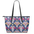 Indian Floral Elephant Pattern Print Leather Tote Bag With Zipper