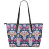 Indian Floral Elephant Pattern Print Leather Tote Bag