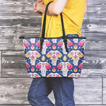 Indian Floral Elephant Pattern Print Leather Tote Bag