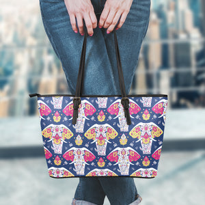 Indian Floral Elephant Pattern Print Leather Tote Bag