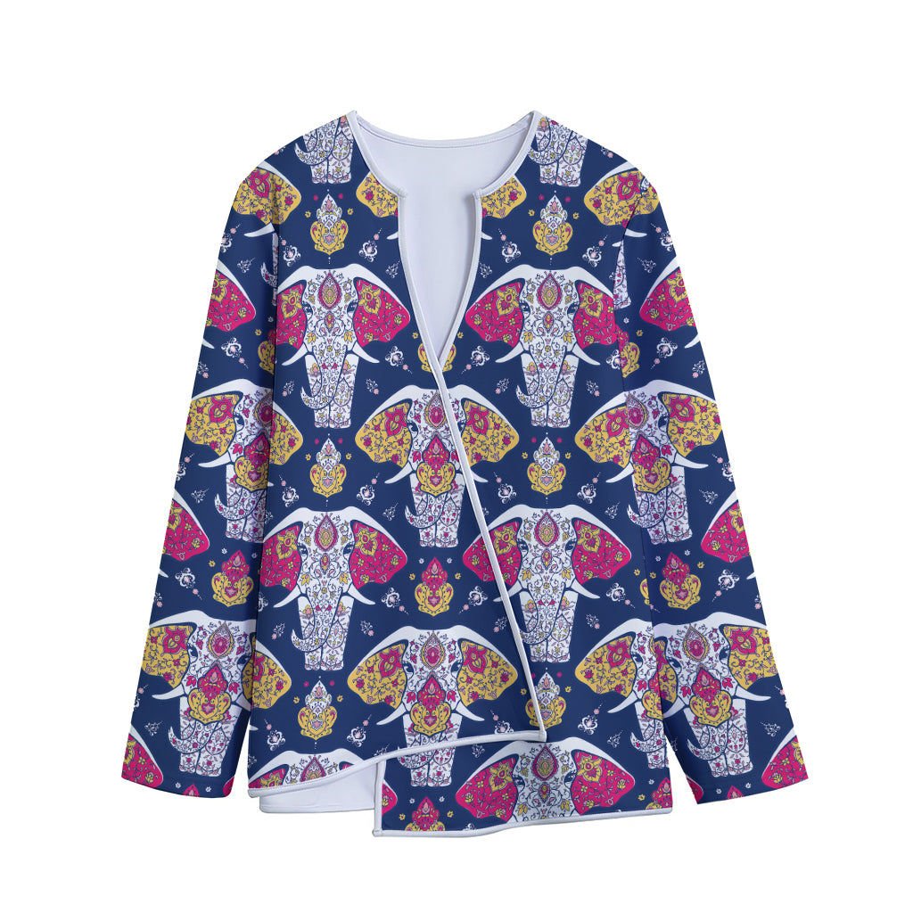 Indian Floral Elephant Pattern Print Long Sleeve Short Coat