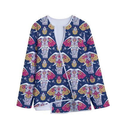 Indian Floral Elephant Pattern Print Long Sleeve Short Coat
