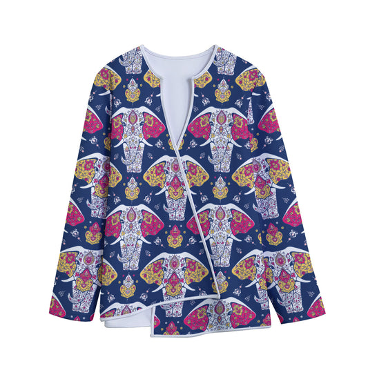 Indian Floral Elephant Pattern Print Long Sleeve Short Coat
