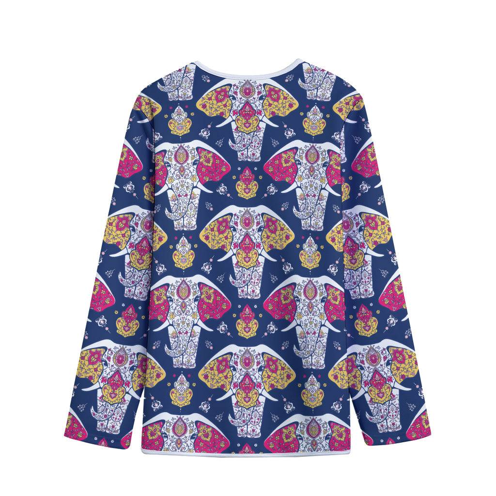 Indian Floral Elephant Pattern Print Long Sleeve Short Coat