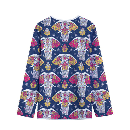 Indian Floral Elephant Pattern Print Long Sleeve Short Coat