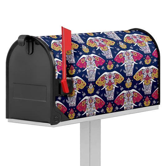 Indian Floral Elephant Pattern Print Mailbox Cover