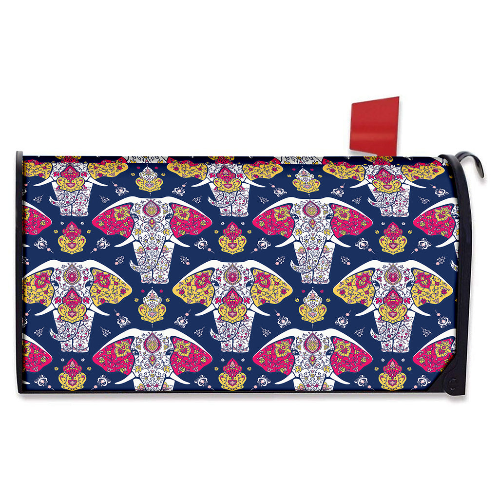 Indian Floral Elephant Pattern Print Mailbox Cover