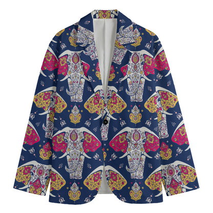 Indian Floral Elephant Pattern Print Men's Blazer