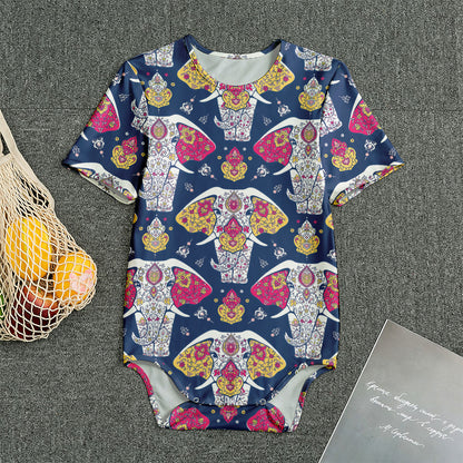Indian Floral Elephant Pattern Print Men's Bodysuit