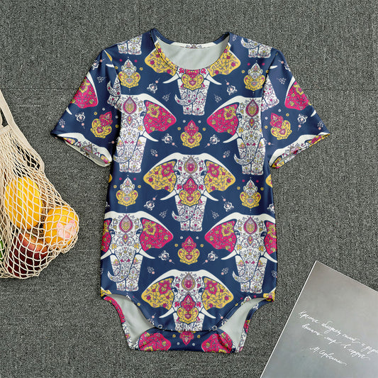 Indian Floral Elephant Pattern Print Men's Bodysuit
