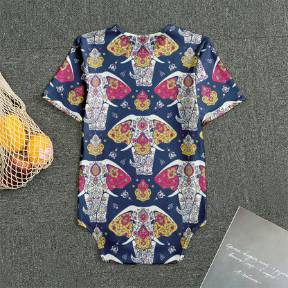 Indian Floral Elephant Pattern Print Men's Bodysuit