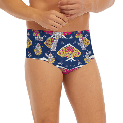 Indian Floral Elephant Pattern Print Men's Briefs