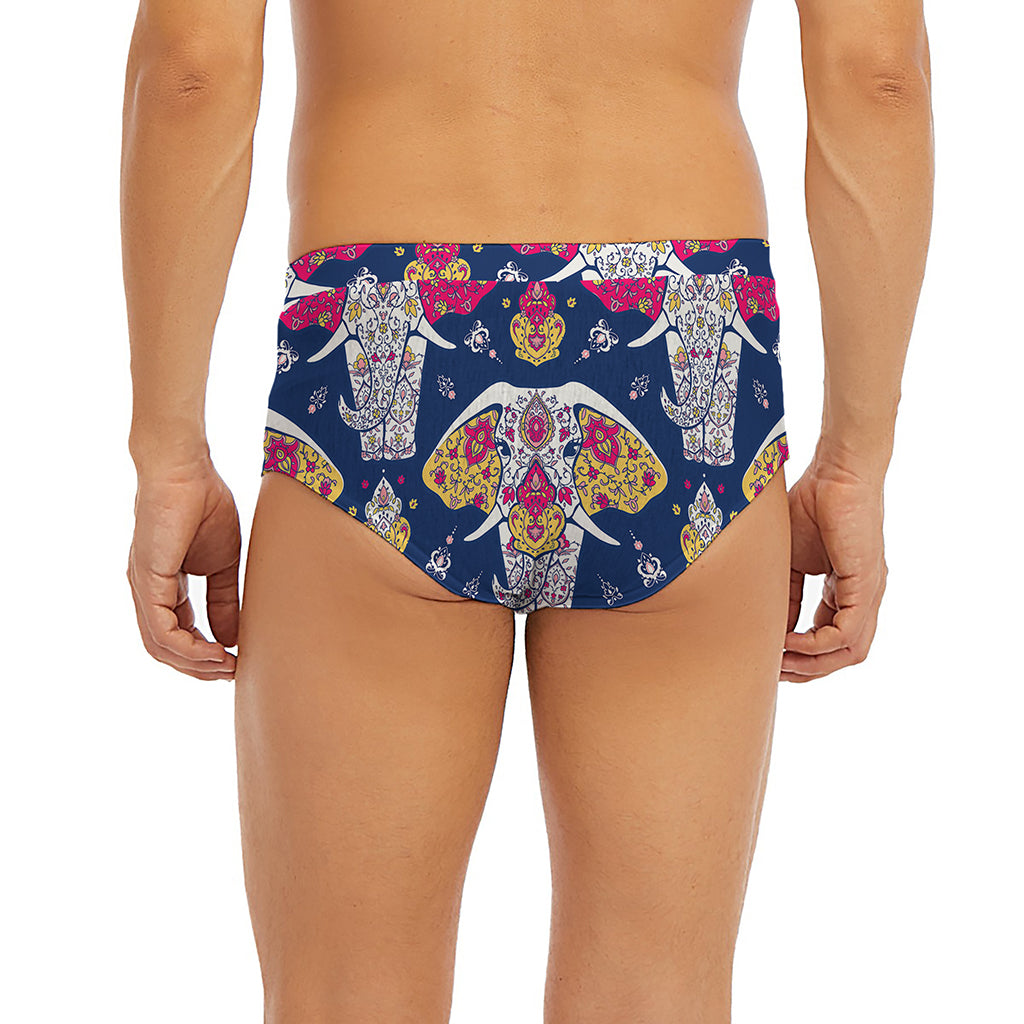 Indian Floral Elephant Pattern Print Men's Briefs