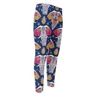 Indian Floral Elephant Pattern Print Men's Compression Pants