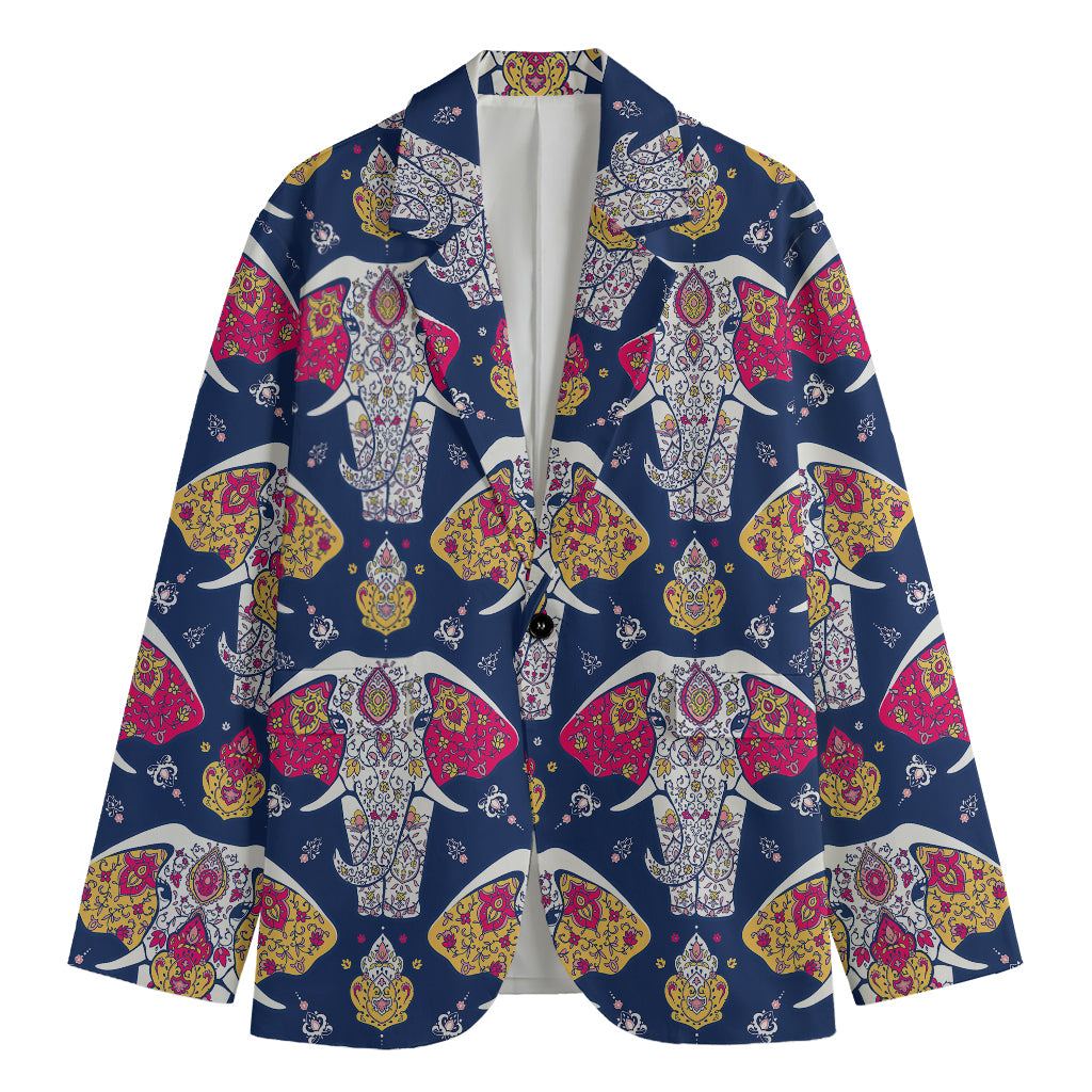 Indian Floral Elephant Pattern Print Men's Cotton Blazer