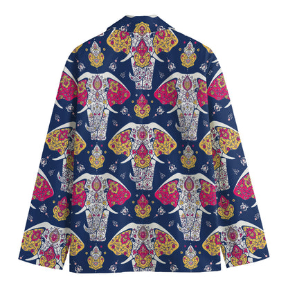 Indian Floral Elephant Pattern Print Men's Cotton Blazer