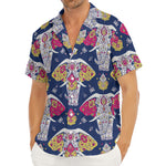 Indian Floral Elephant Pattern Print Men's Deep V-Neck Shirt