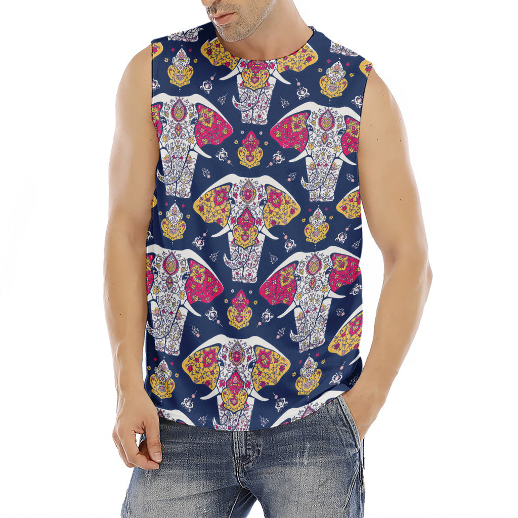 Indian Floral Elephant Pattern Print Men's Fitness Tank Top