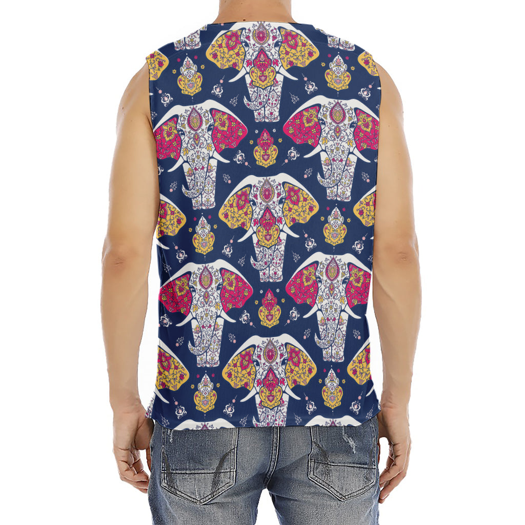Indian Floral Elephant Pattern Print Men's Fitness Tank Top