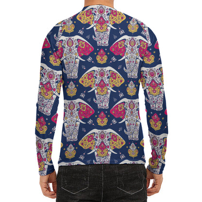 Indian Floral Elephant Pattern Print Men's Long Sleeve Rash Guard