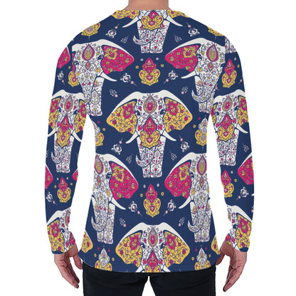 Indian Floral Elephant Pattern Print Men's Long Sleeve T-Shirt