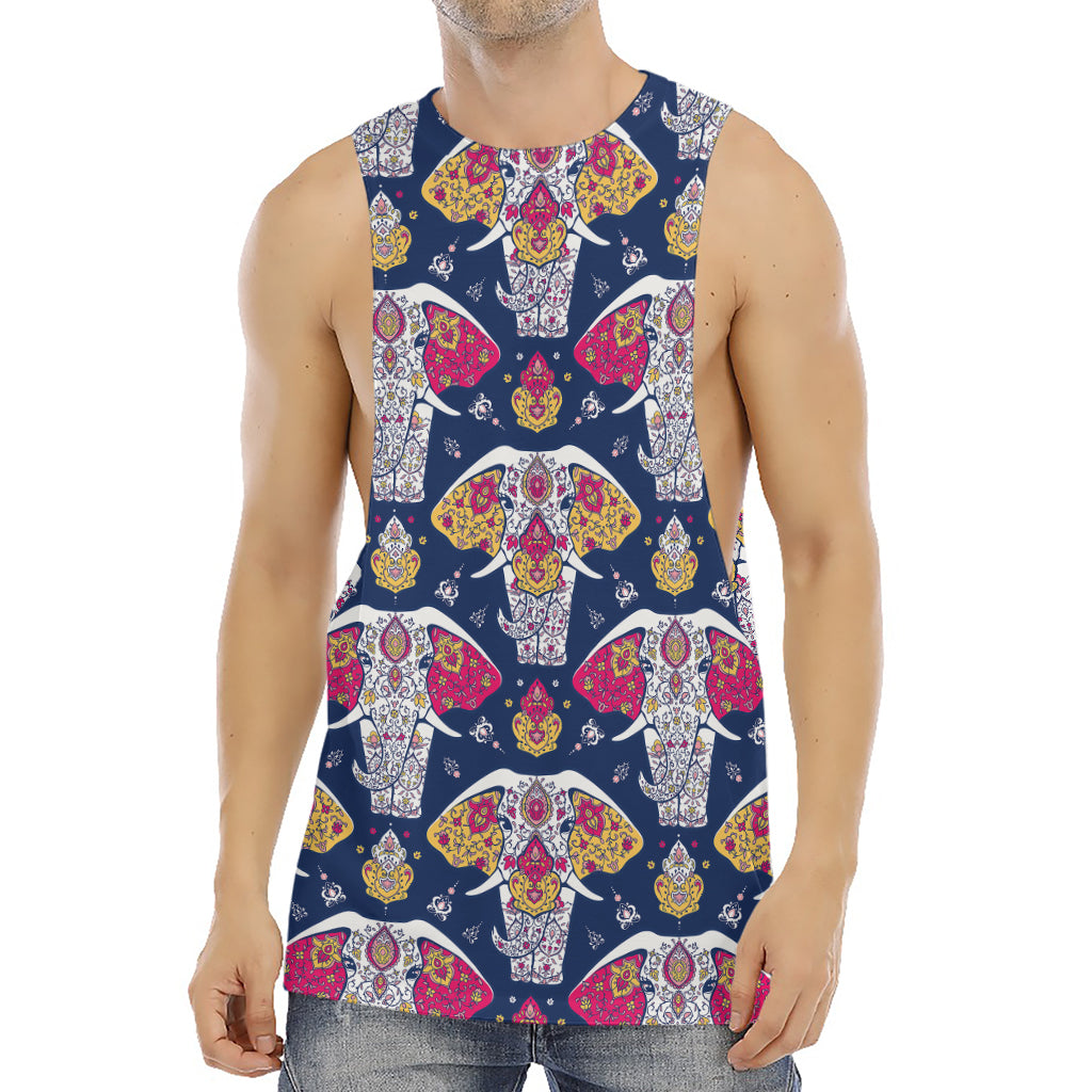 Indian Floral Elephant Pattern Print Men's Muscle Tank Top