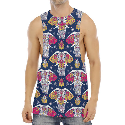 Indian Floral Elephant Pattern Print Men's Muscle Tank Top
