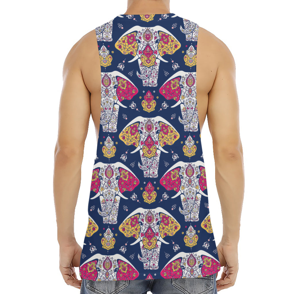 Indian Floral Elephant Pattern Print Men's Muscle Tank Top