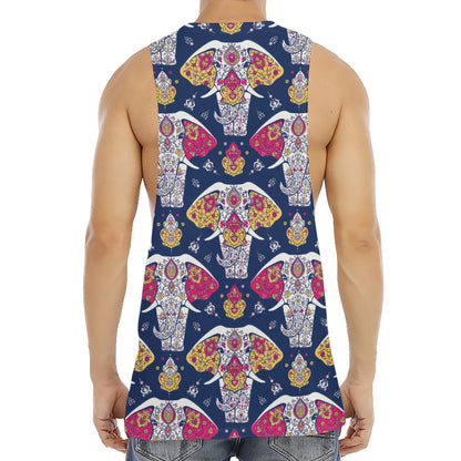 Indian Floral Elephant Pattern Print Men's Muscle Tank Top