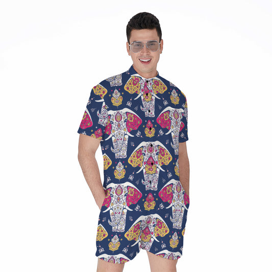 Indian Floral Elephant Pattern Print Men's Rompers