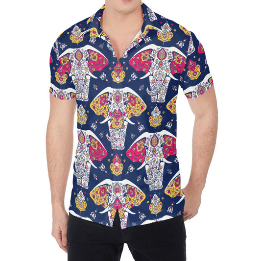 Indian Floral Elephant Pattern Print Men's Shirt