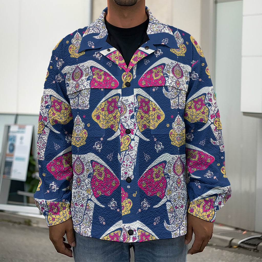 Indian Floral Elephant Pattern Print Men's Shirt Jacket