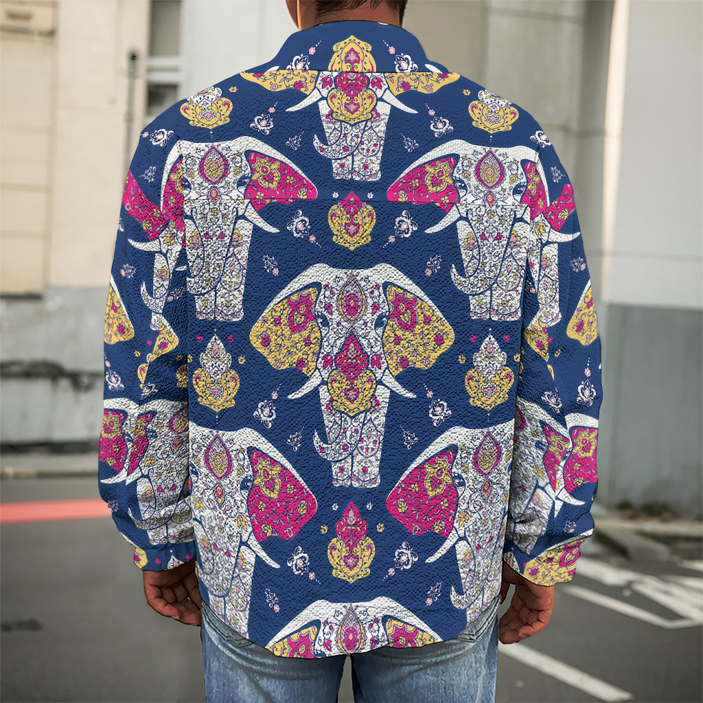 Indian Floral Elephant Pattern Print Men's Shirt Jacket