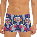 Indian Floral Elephant Pattern Print Men's Short Boxer Briefs