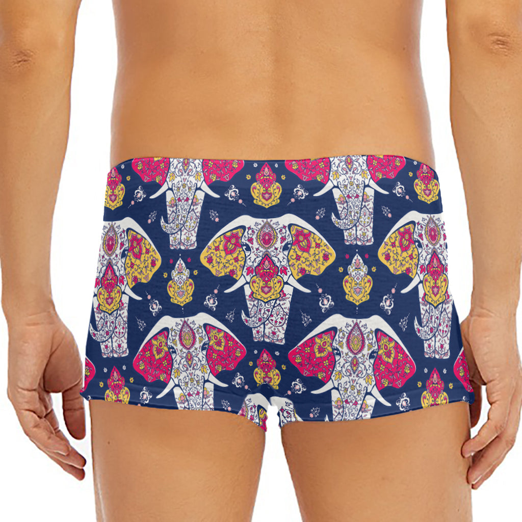 Indian Floral Elephant Pattern Print Men's Short Boxer Briefs