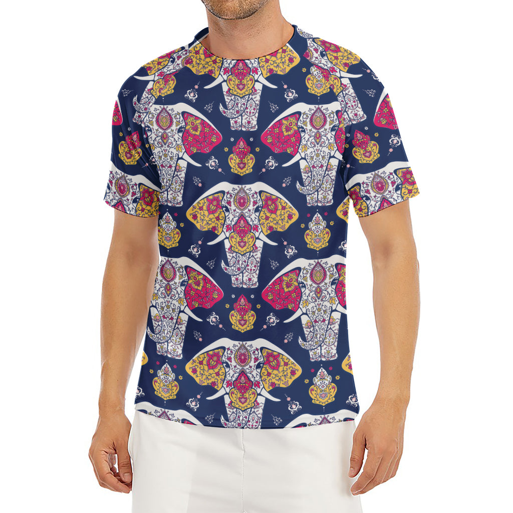 Indian Floral Elephant Pattern Print Men's Short Sleeve Rash Guard