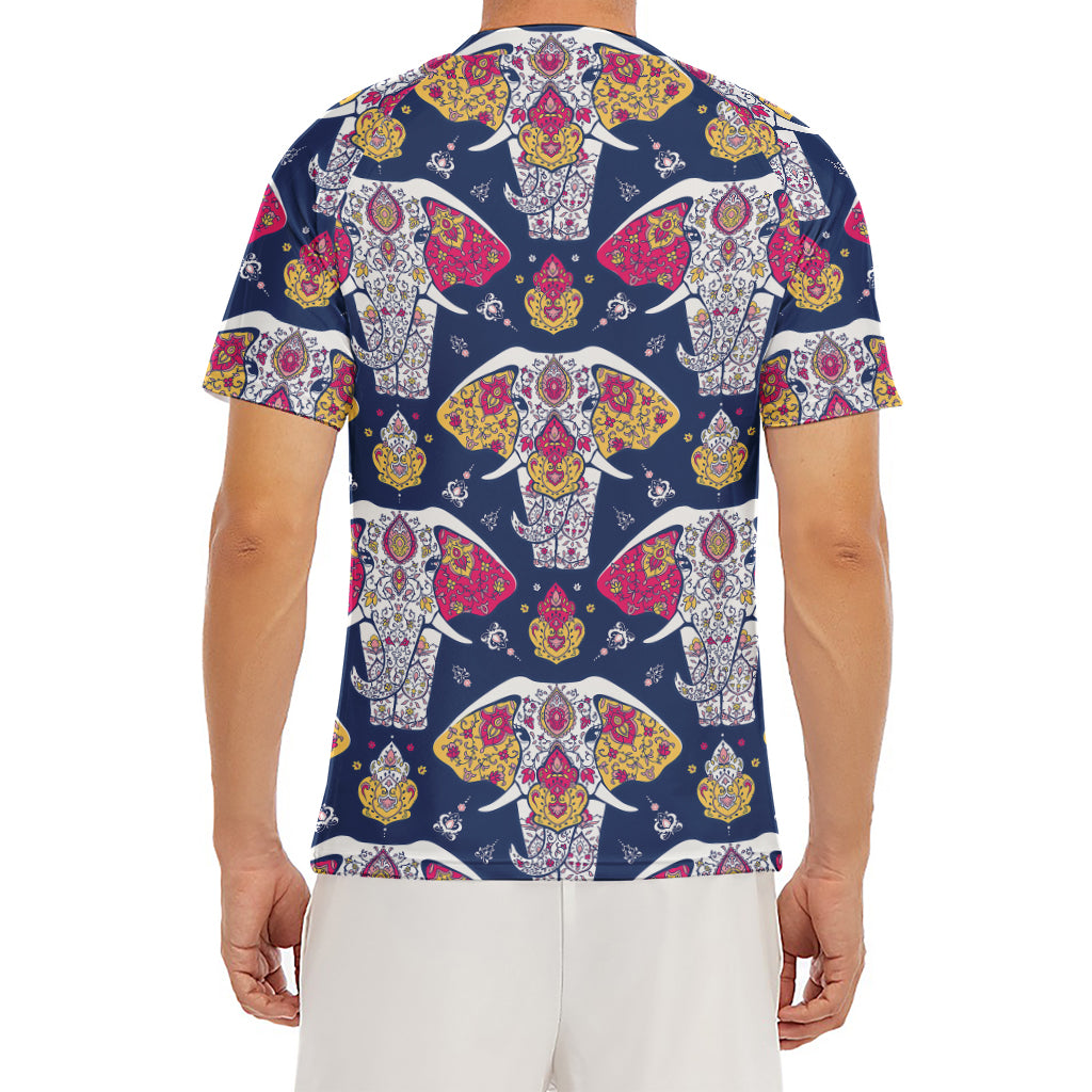 Indian Floral Elephant Pattern Print Men's Short Sleeve Rash Guard