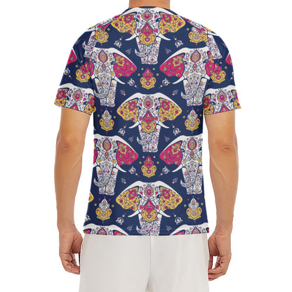 Indian Floral Elephant Pattern Print Men's Short Sleeve Rash Guard