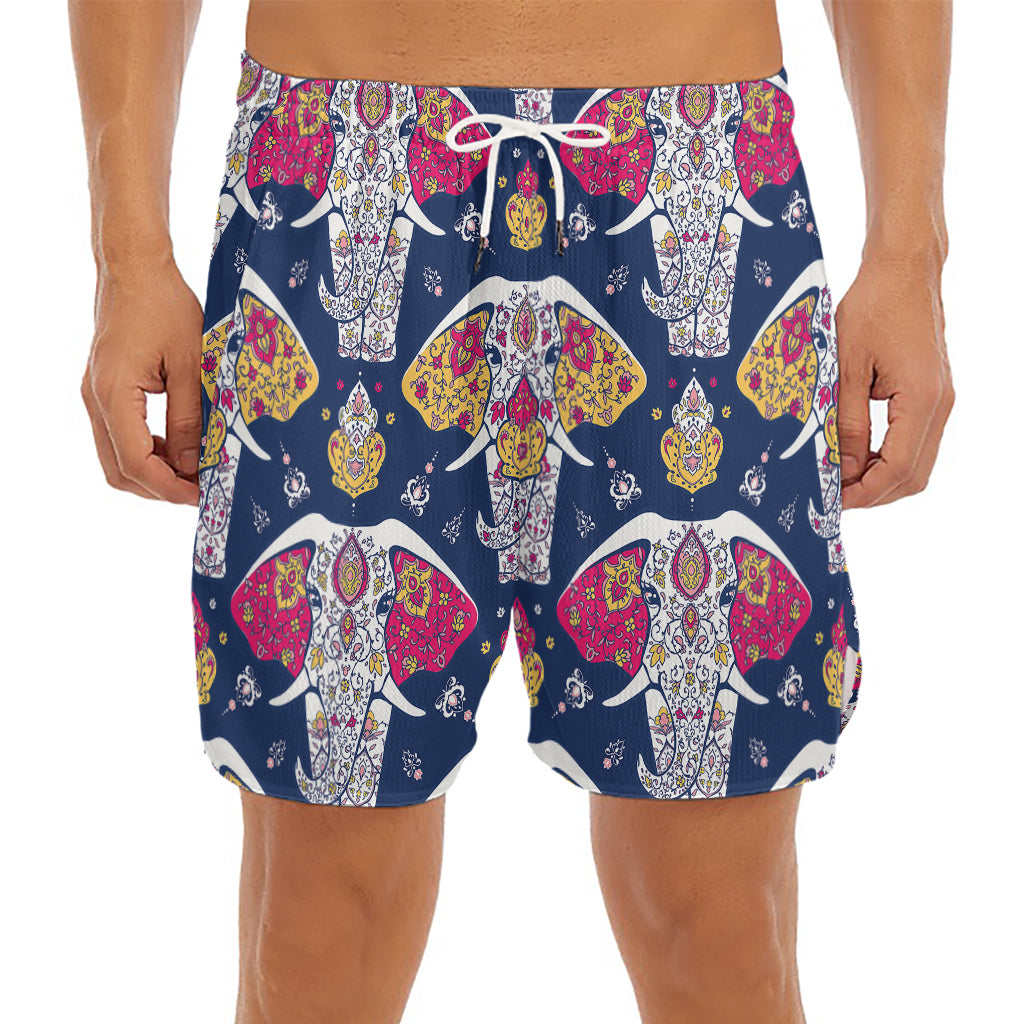Indian Floral Elephant Pattern Print Men's Split Running Shorts