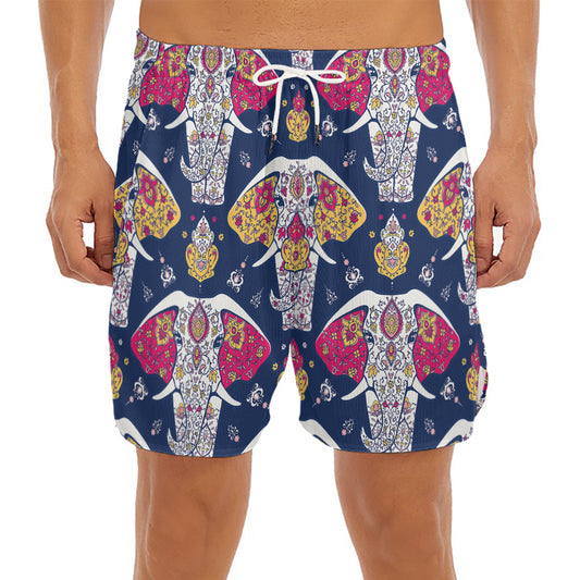 Indian Floral Elephant Pattern Print Men's Split Running Shorts