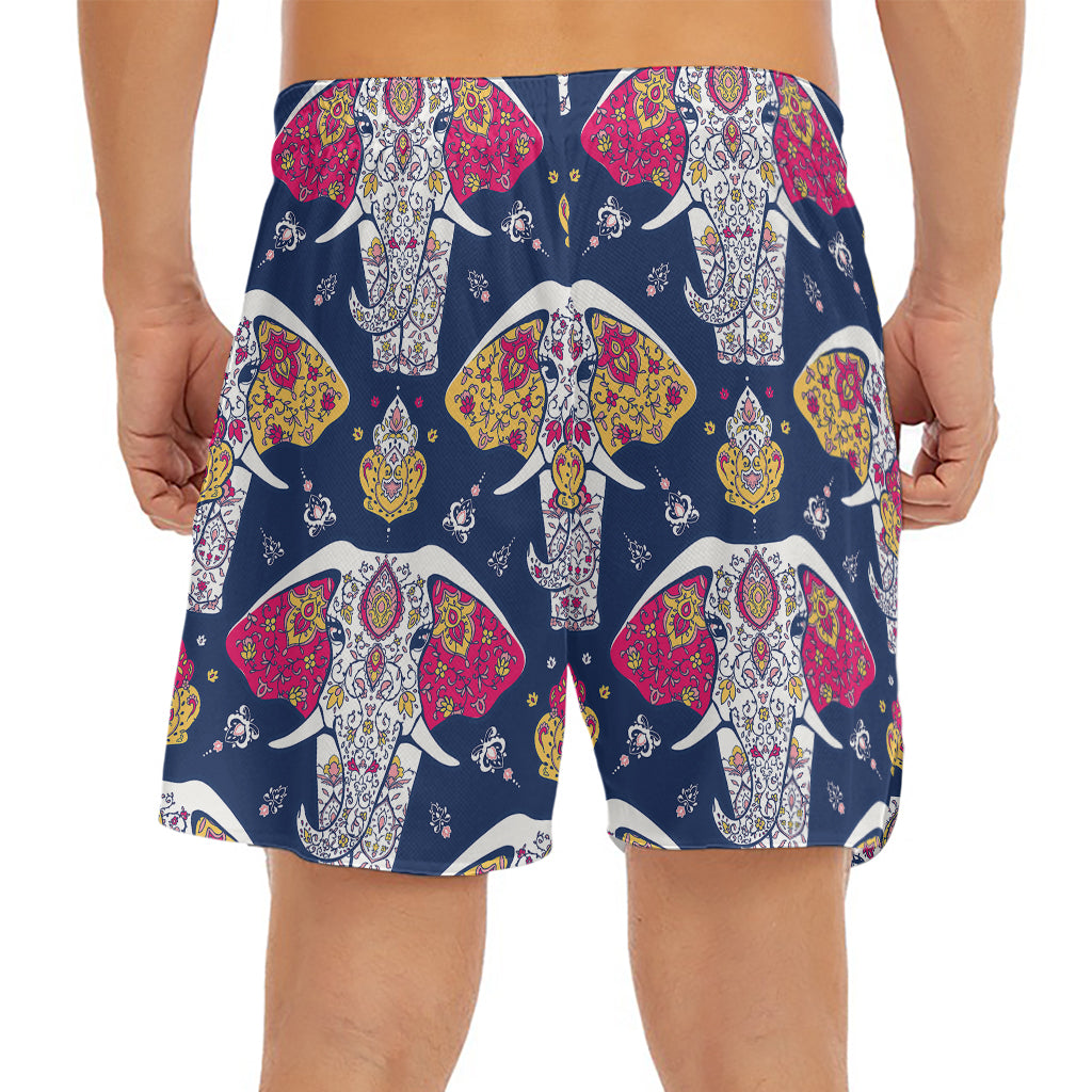 Indian Floral Elephant Pattern Print Men's Split Running Shorts