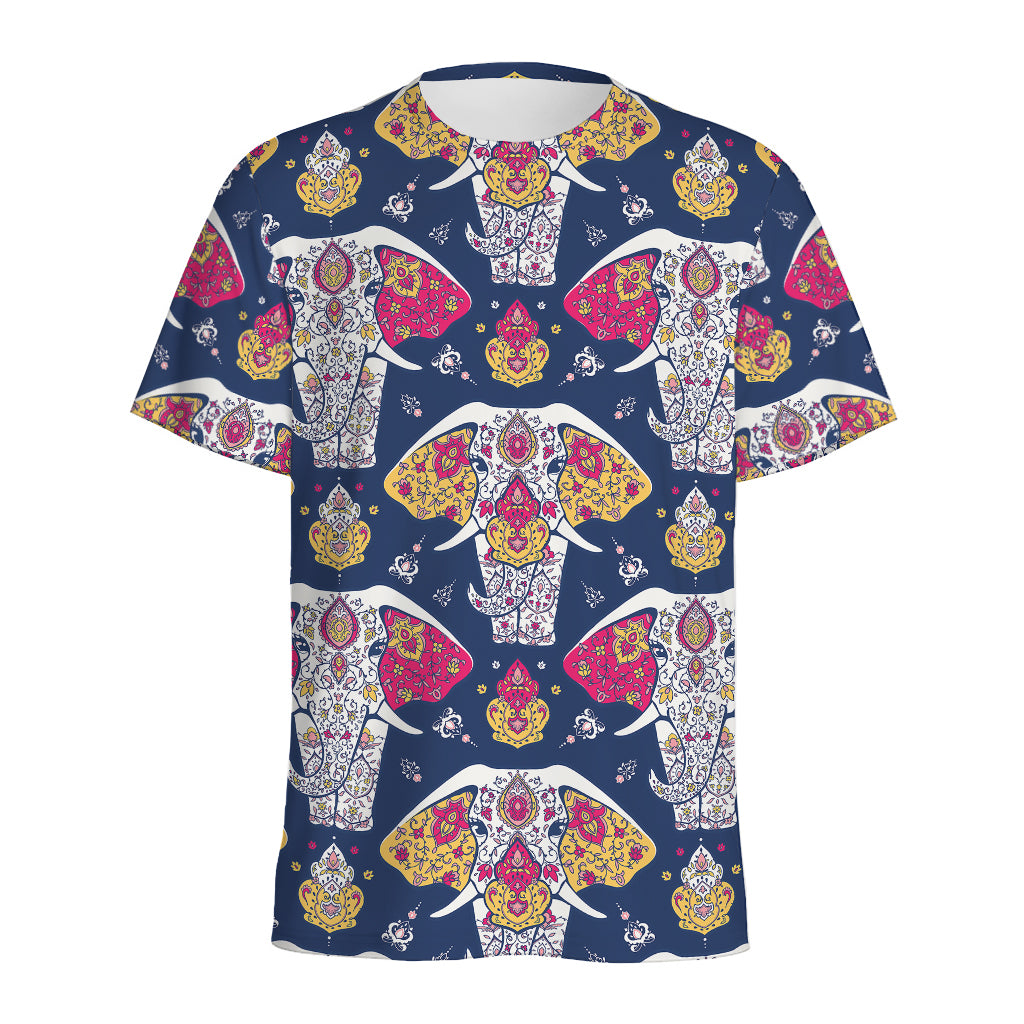 Indian Floral Elephant Pattern Print Men's Sports T-Shirt
