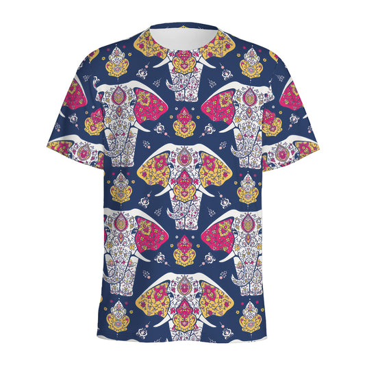 Indian Floral Elephant Pattern Print Men's Sports T-Shirt