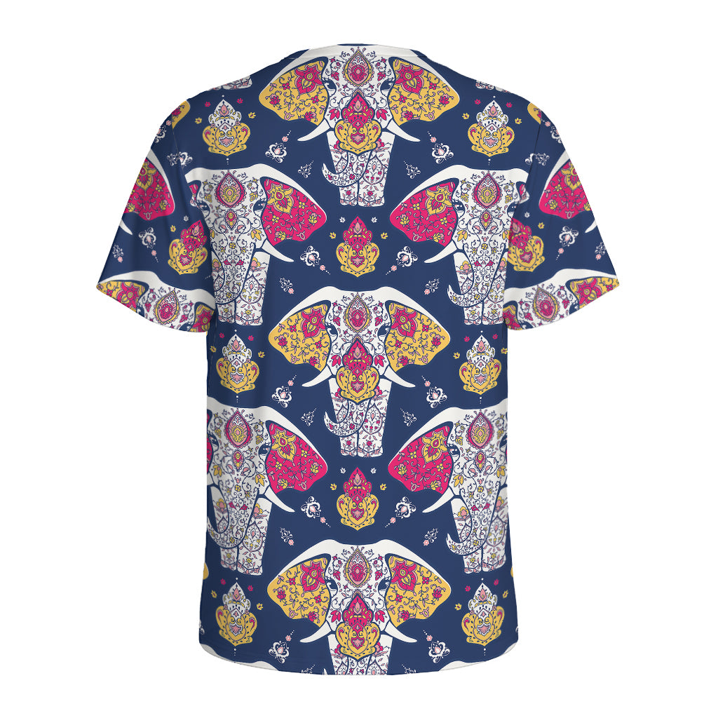 Indian Floral Elephant Pattern Print Men's Sports T-Shirt