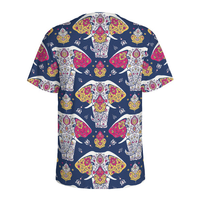 Indian Floral Elephant Pattern Print Men's Sports T-Shirt