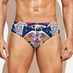 Indian Floral Elephant Pattern Print Men's Swim Briefs